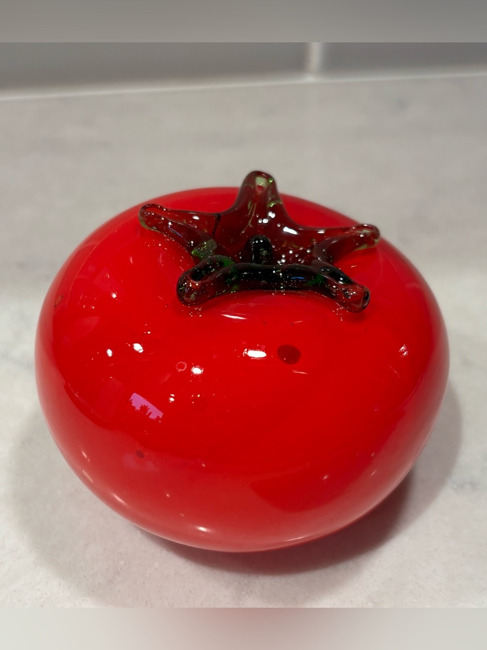 Handblown 🍅 Murano style Glass Tomato decor in Bright Red